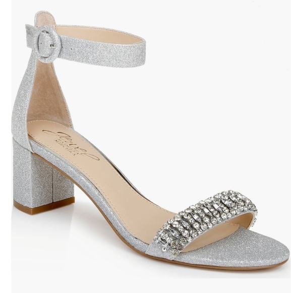 Badgley Mischka Silver Crystal Embellished Heels, Size 10, NIB - Picture 1 of 5